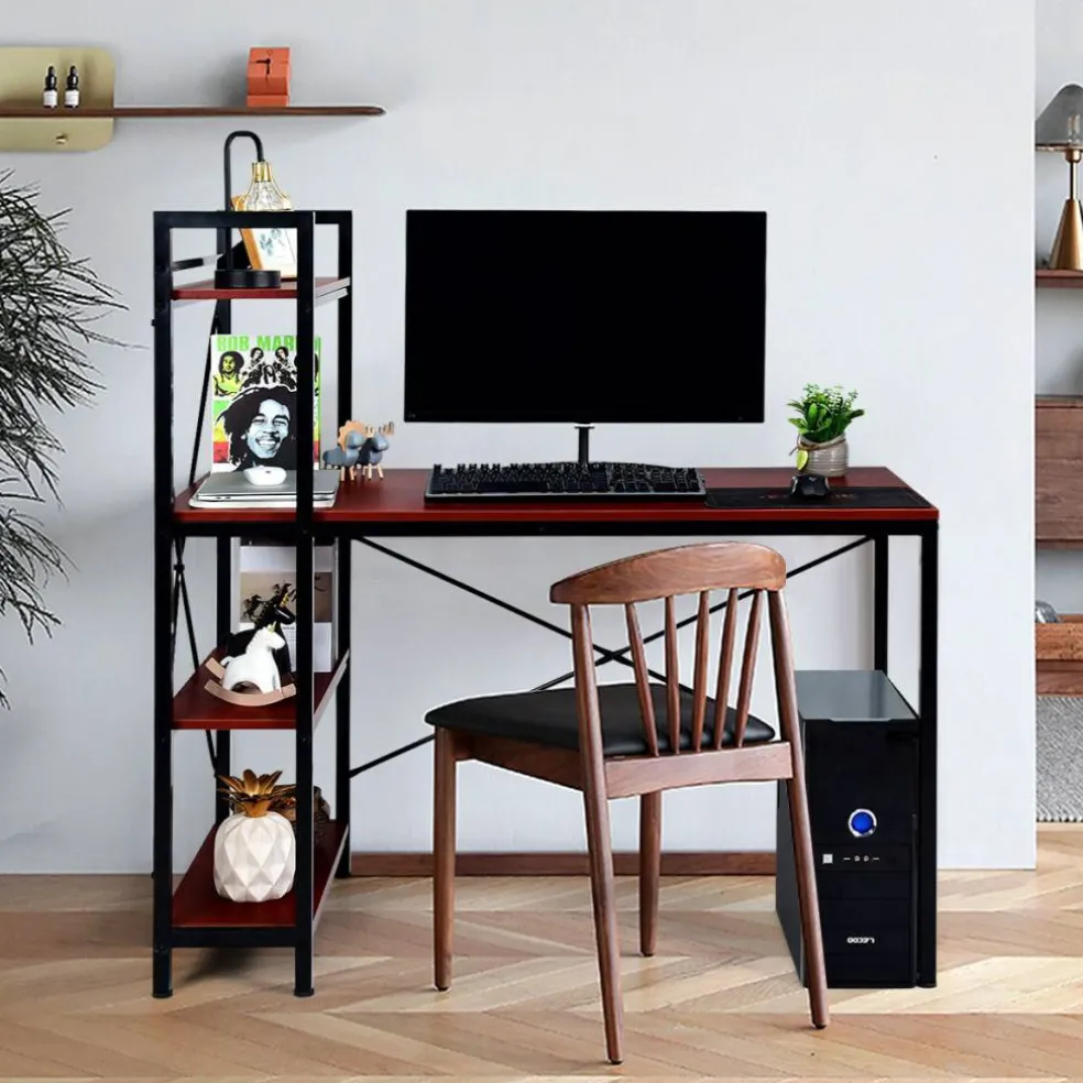 Costway 47.5'' Compact Computer Desk With 4-Tier Storage Bookshelves for Home Office