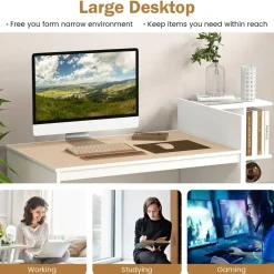 Costway Computer Desk Laptop Table Writing Study Desk Home Office with Bookshelf & Drawers