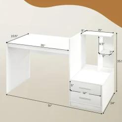 Costway Computer Desk Laptop Table Writing Study Desk Home Office with Bookshelf & Drawers