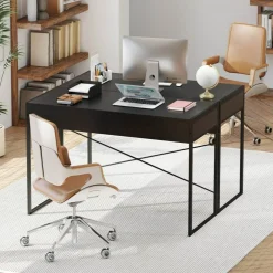 Costway Computer Desk Metal Frame Study Table Home Office Workstation w/2 Drawers