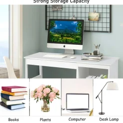Costway 47.5'' Computer Desk Trestle Desk Writing Study Workstation w/ Shelf & 2 Drawers