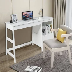 Costway 47.5'' Computer Desk Trestle Desk Writing Study Workstation w/ Shelf & 2 Drawers