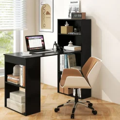 Costway Computer Desk Writing  Workstation Office w/6-Tier Storage Shelves WhiteBlack