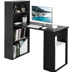 Costway Computer Desk Writing  Workstation Office w/6-Tier Storage Shelves WhiteBlack