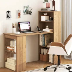Costway Computer Desk Writing  Workstation Office w/6-Tier Storage Shelves WhiteBlack