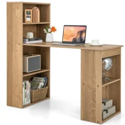 Costway Computer Desk Writing  Workstation Office w/6-Tier Storage Shelves WhiteBlack