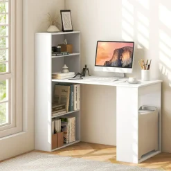 Costway Computer Desk Writing  Workstation Office w/6-Tier Storage Shelves WhiteBlack