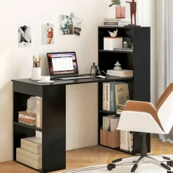 Costway Computer Desk Writing  Workstation Office w/6-Tier Storage Shelves WhiteBlack