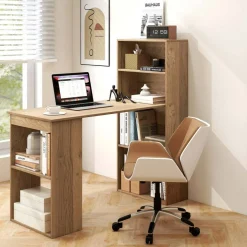 Costway Computer Desk Writing  Workstation Office w/6-Tier Storage Shelves WhiteBlack