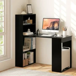 Costway Computer Desk Writing  Workstation Office w/6-Tier Storage Shelves WhiteBlack