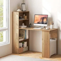 Costway Computer Desk Writing  Workstation Office w/6-Tier Storage Shelves WhiteBlack