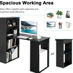Costway Computer Desk Writing  Workstation Office w/6-Tier Storage Shelves WhiteBlack