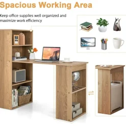 Costway Computer Desk Writing  Workstation Office w/6-Tier Storage Shelves WhiteBlack