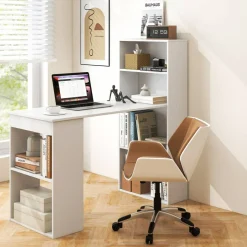Costway Computer Desk Writing  Workstation Office w/6-Tier Storage Shelves WhiteBlack