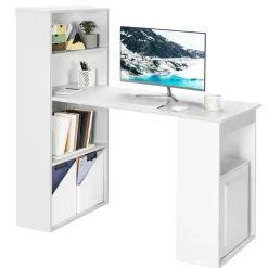 Costway Computer Desk Writing  Workstation Office w/6-Tier Storage Shelves WhiteBlack