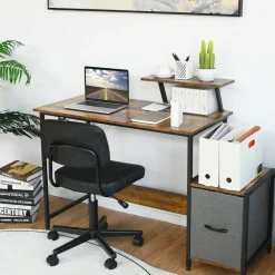 Costway Computer Desk Writing Workstation Home Office w/ Movable Storage Rack & Shelf