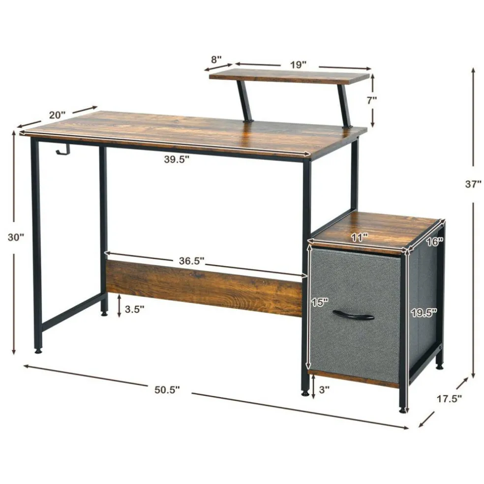 Costway Computer Desk Writing Workstation Home Office w/ Movable Storage Rack & Shelf