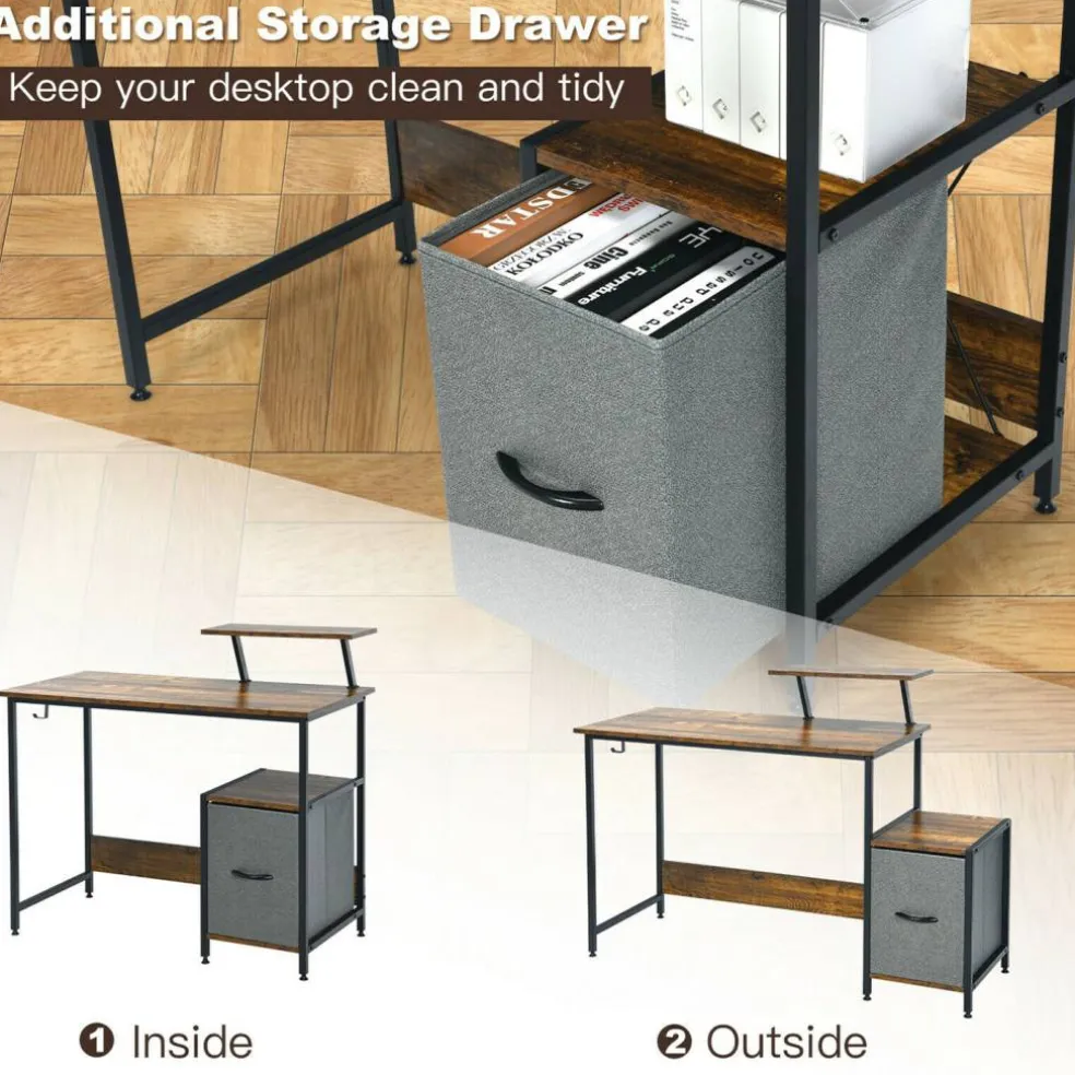 Costway Computer Desk Writing Workstation Home Office w/ Movable Storage Rack & Shelf