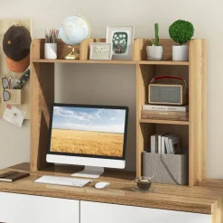 Costway Desk Bookshelf Desktop Storage Organizer Display Shelf Rack Dorm Office Natural/White/Brown