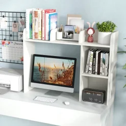 Costway Desk Bookshelf Desktop Storage Organizer Display Shelf Rack Dorm Office Natural/White/Brown
