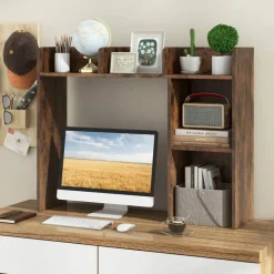 Costway Desk Bookshelf Desktop Storage Organizer Display Shelf Rack Dorm Office Natural/White/Brown