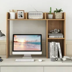 Costway Desk Bookshelf Desktop Storage Organizer Display Shelf Rack Dorm Office Natural/White/Brown