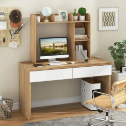 Costway Desk Bookshelf Desktop Storage Organizer Display Shelf Rack Dorm Office Natural/White/Brown