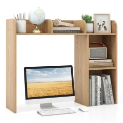 Costway Desk Bookshelf Desktop Storage Organizer Display Shelf Rack Dorm Office Natural/White/Brown