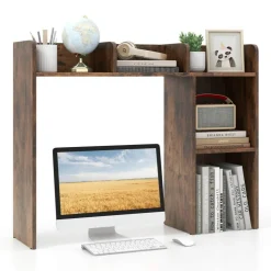 Costway Desk Bookshelf Desktop Storage Organizer Display Shelf Rack Dorm Office Natural/White/Brown
