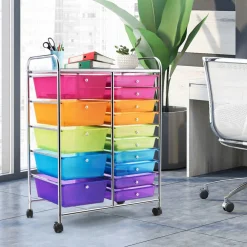 Costway 15 Drawer Art & Craft Rolling Storage Cart Tools Scrapbook Paper Office School Organizer Colorful