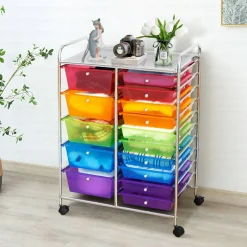 Costway 15 Drawer Art & Craft Rolling Storage Cart Tools Scrapbook Paper Office School Organizer Colorful