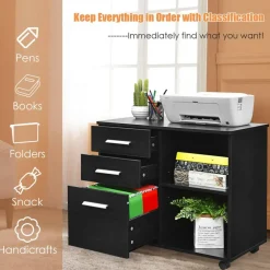 Costway 3-Drawer File Cabinet Mobile Lateral Cabinet Printer Stand EspressoBlack
