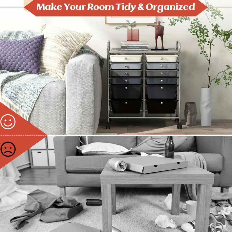 Costway 12 Drawers Rolling Cart Storage Mutlicolor Scrapbook Paper Studio Organizer Bins