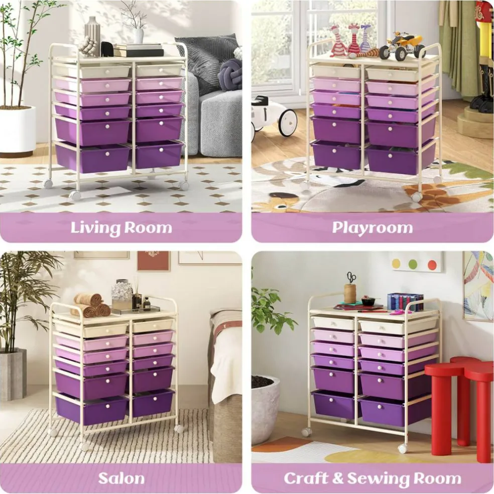Costway 12 Drawers Rolling Cart Storage Mutlicolor Scrapbook Paper Studio Organizer Bins