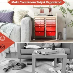 Costway 12 Drawers Rolling Cart Storage Mutlicolor Scrapbook Paper Studio Organizer Bins