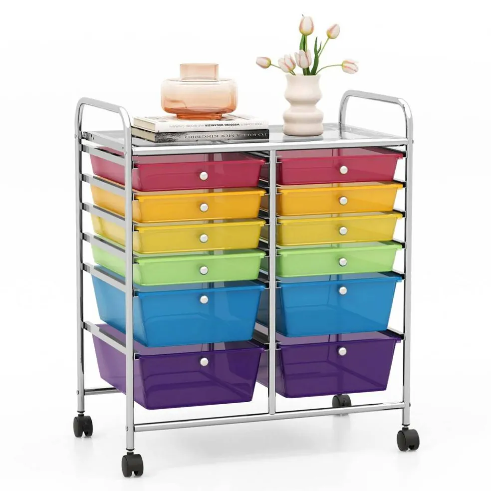 Costway 12 Drawers Rolling Cart Storage Mutlicolor Scrapbook Paper Studio Organizer Bins