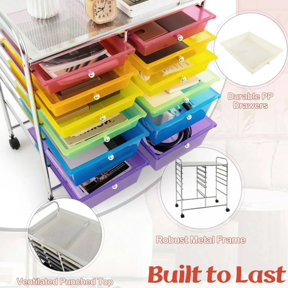 Costway 12 Drawers Rolling Cart Storage Mutlicolor Scrapbook Paper Studio Organizer Bins