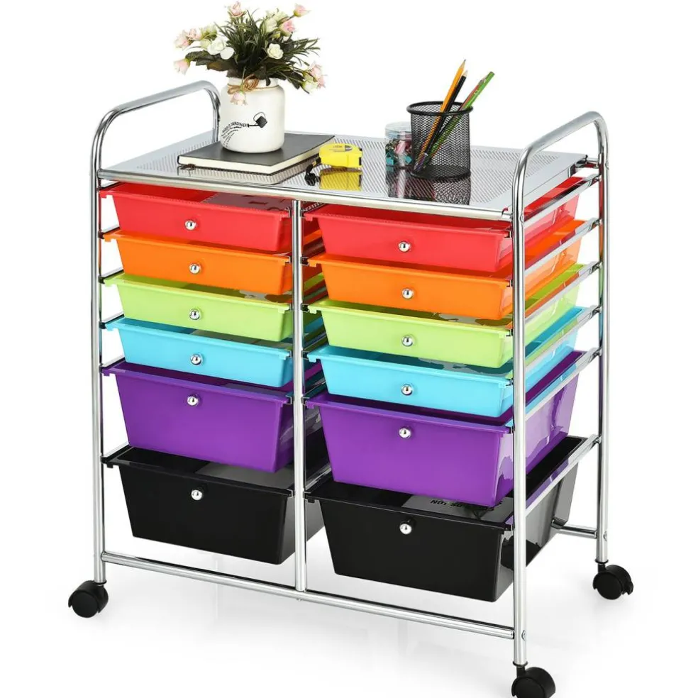 Costway 12 Drawers Rolling Cart Storage Mutlicolor Scrapbook Paper Studio Organizer Bins