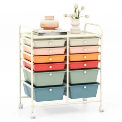 Costway 12 Drawers Rolling Cart Storage Mutlicolor Scrapbook Paper Studio Organizer Bins