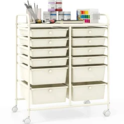 Costway 12 Drawers Rolling Cart Storage Mutlicolor Scrapbook Paper Studio Organizer Bins