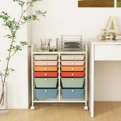 Costway 12 Drawers Rolling Cart Storage Mutlicolor Scrapbook Paper Studio Organizer Bins