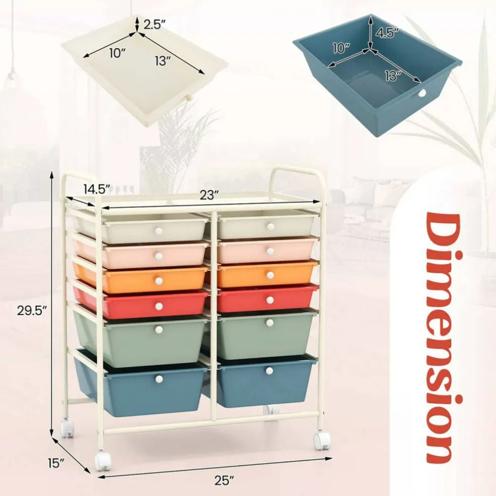 Costway 12 Drawers Rolling Cart Storage Mutlicolor Scrapbook Paper Studio Organizer Bins
