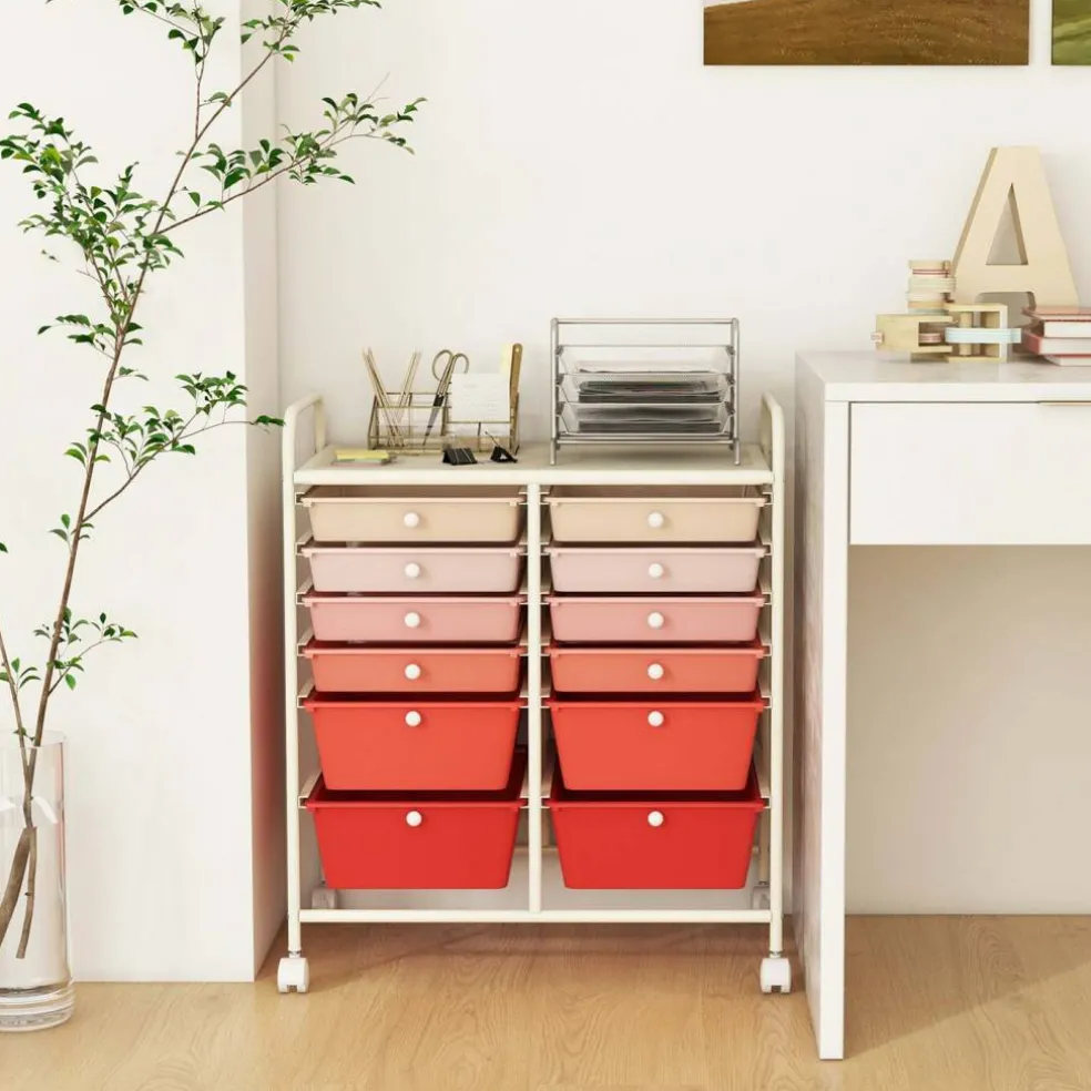 Costway 12 Drawers Rolling Cart Storage Mutlicolor Scrapbook Paper Studio Organizer Bins
