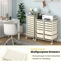 Costway 12 Drawers Rolling Cart Storage Mutlicolor Scrapbook Paper Studio Organizer Bins