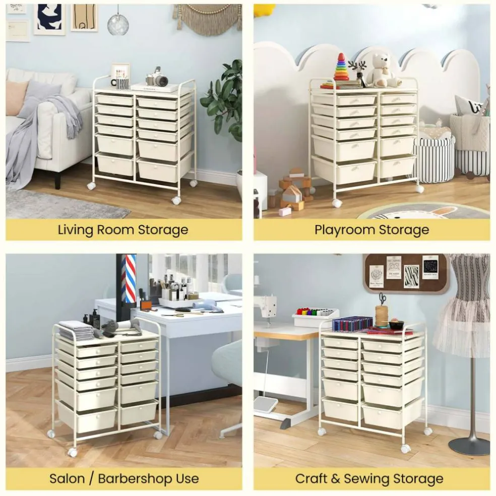 Costway 12 Drawers Rolling Cart Storage Mutlicolor Scrapbook Paper Studio Organizer Bins