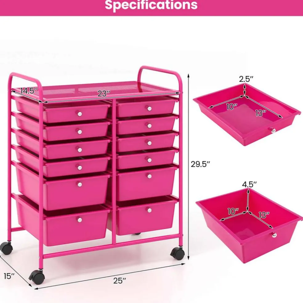Costway 12 Drawers Rolling Cart Storage Mutlicolor Scrapbook Paper Studio Organizer Bins