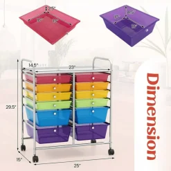Costway 12 Drawers Rolling Cart Storage Mutlicolor Scrapbook Paper Studio Organizer Bins