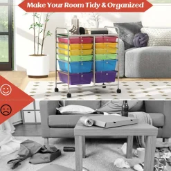 Costway 12 Drawers Rolling Cart Storage Mutlicolor Scrapbook Paper Studio Organizer Bins
