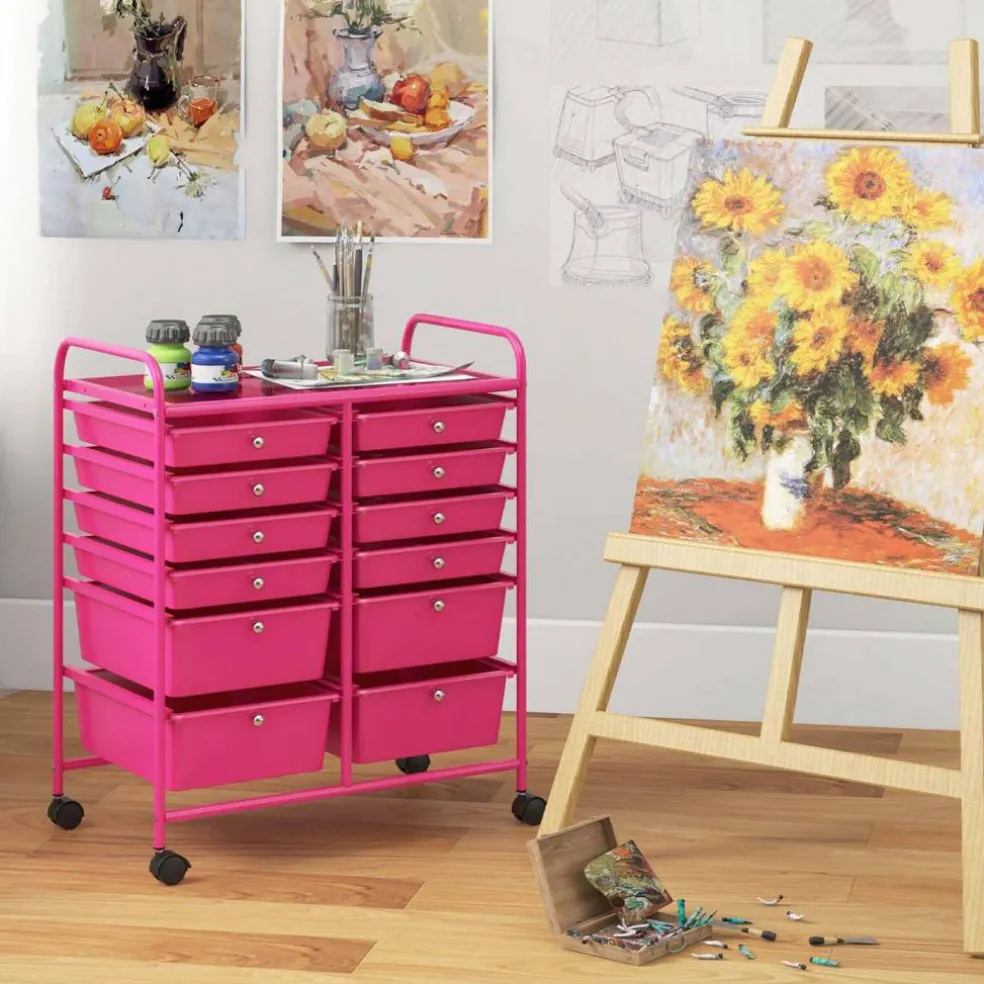 Costway 12 Drawers Rolling Cart Storage Mutlicolor Scrapbook Paper Studio Organizer Bins