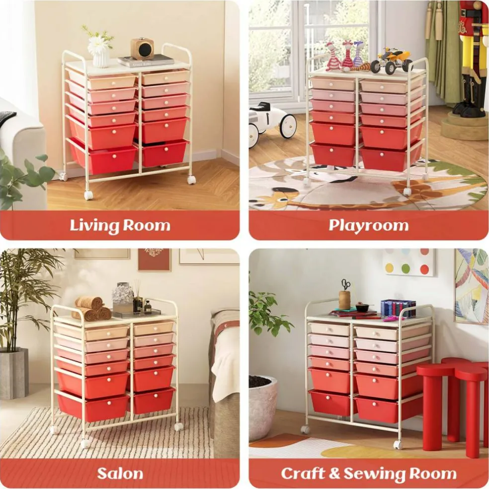 Costway 12 Drawers Rolling Cart Storage Mutlicolor Scrapbook Paper Studio Organizer Bins